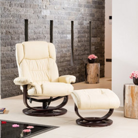 Gilchrist Bonded Leather and PU Swivel Based Based Recliner Chair and Stool and Footstool - Cream