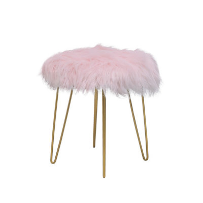 GILL Faux Fur Hairpin Leg Stool Fluffy Round Footrest Vanity