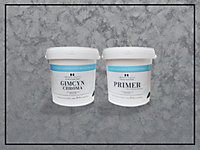Gimcyn Chroma - Textured, Intense Metallic Wall Paint Bundle. Includes Paint and Primer - Covers 5SQM - In Colour GREY DIAMOND