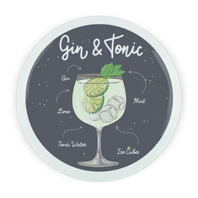 Gin & Tonic Cocktails Round Glass Serving Board - Chopping Board Worktop Saver