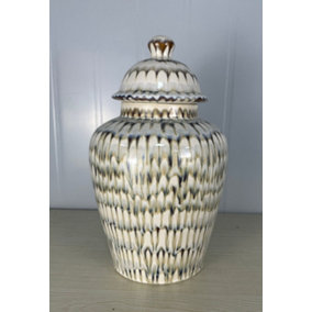 Ginger Jar Drip Pattern Design - Ceramic - L20 x W20 x H36 cm - Cream/Black