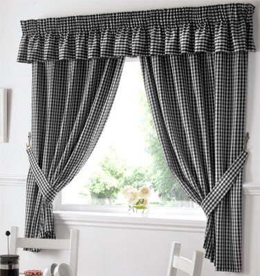 Gingham Black Checked Kitchen Curtains