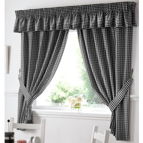 Gingham Black Checked Kitchen Curtains