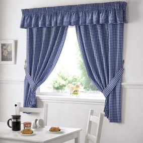 Gingham Blue Checked Kitchen Curtains