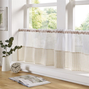 Gingham Checked Kitchen Voile Curtain Café Panels