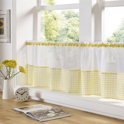 Gingham Checked Kitchen Voile Curtain Café Panels DIY at B&Q
