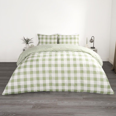 Gingham Duvet Cover Reversible Bedding Set, Sage - Single