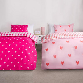 Gingham Duvet Cover Set Reversible Heart Quilt Bedding Junior Kids 2 Pack Single