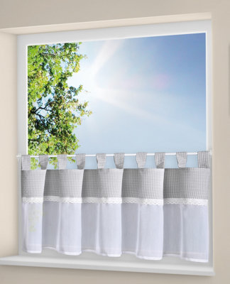 Gingham Grey Tab Top Voile Cafe Panel - 150cm x 50cm (59" x 20")