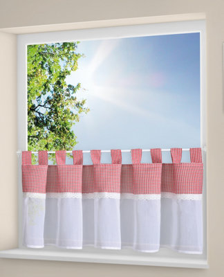 Gingham Red Tab Top Voile Cafe Panel - 150cm x 50cm (59" x 20")