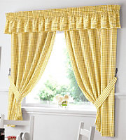 Gingham Yellow Checked Kitchen Curtains