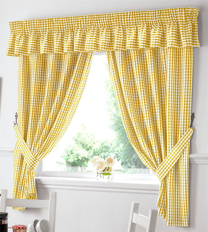 Gingham Yellow Checked Kitchen Curtains Diy At B Q