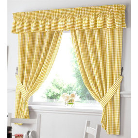 Gingham Yellow Checked Kitchen Curtains