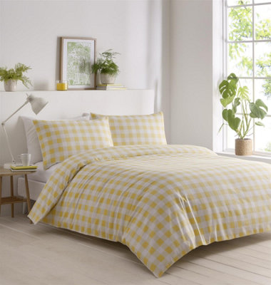 Gingham Yellow Duvet Cover Set, Size Single