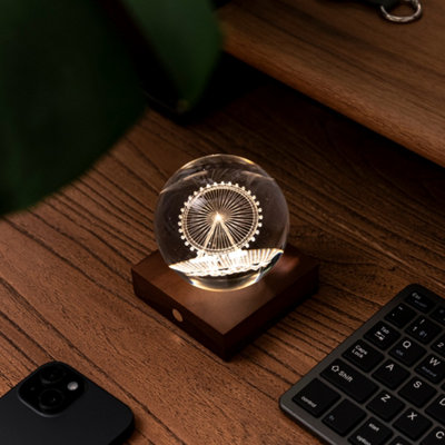 Gingko 3D Laser Amber Crystal Light Ferris Wheel Pattern LED Table Lamp