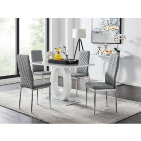 Giovani Grey White Modern High Gloss And Glass Dining Table And 4 Grey Milan Chairs Set