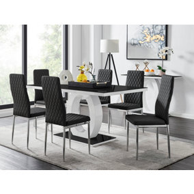 Giovani High Gloss And Glass Dining Table And 6 Black Milan Chairs Set