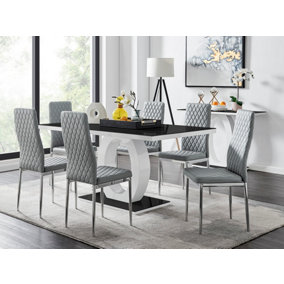 Giovani High Gloss And Glass Dining Table And 6 Grey Milan Chairs Set