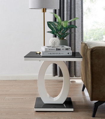 Giovani Modern Square White High Gloss and Black Glass Top Side End Table Perfect for Living Rooms Hallways Bedrooms