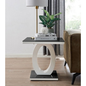 Giovani Modern Square White High Gloss and Black Glass Top Side End Table Perfect for Living Rooms Hallways Bedrooms