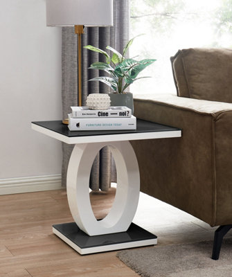Giovani Modern Square White High Gloss and Black Glass Top Side End Table Perfect for Living Rooms Hallways Bedrooms