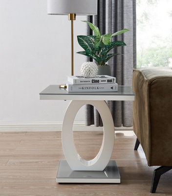 Giovani Modern Square White High Gloss and Grey Glass Top Side End Table Perfect for Living Rooms Hallways Bedrooms