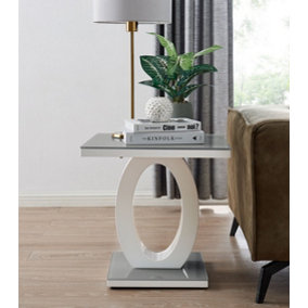 Giovani Modern Square White High Gloss and Grey Glass Top Side End Table Perfect for Living Rooms Hallways Bedrooms