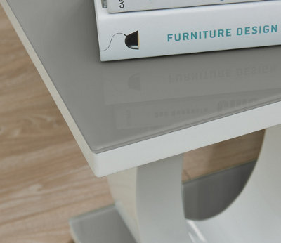 Giovani Modern Square White High Gloss and Grey Glass Top Side End Table Perfect for Living Rooms Hallways Bedrooms