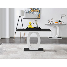 Giovani Rectangular 4 Seat White High Gloss Dining Table with Black Glass Top and Unique Halo Structural Plinth Base Design