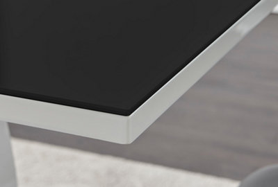Giovani Rectangular 4 Seat White High Gloss Dining Table with Black Glass Top and Unique Halo Structural Plinth Base Design