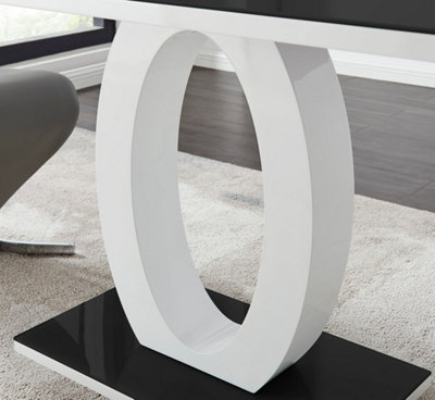 Giovani Rectangular 4 Seat White High Gloss Dining Table with Black Glass Top and Unique Halo Structural Plinth Base Design