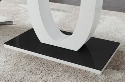 Giovani Rectangular 4 Seat White High Gloss Dining Table with Black Glass Top and Unique Halo Structural Plinth Base Design