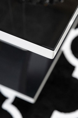 Giovani Rectangular 4 Seat White High Gloss Dining Table with Black Glass Top and Unique Halo Structural Plinth Base Design