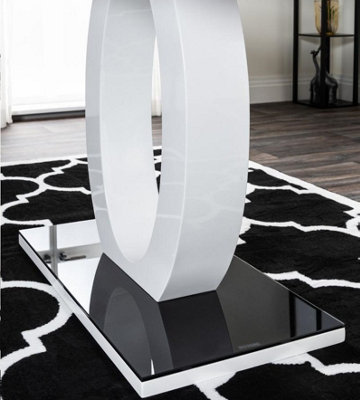 Giovani Rectangular 4 Seat White High Gloss Dining Table with Black Glass Top and Unique Halo Structural Plinth Base Design