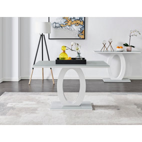 Giovani Rectangular 4 Seat White High Gloss Dining Table with Grey Glass Top and Unique Halo Structural Plinth Base Design