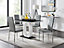 Giovani Rectangular 4 Seat White High Gloss Unique Halo Dining Table Black Glass Top 4 Grey Faux Leather Silver Leg Milan Chairs