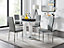 Giovani Rectangular 4 Seat White High Gloss Unique Halo Dining Table Grey Glass Top 4 Grey Faux Leather Silver Leg Milan Chairs