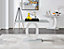 Giovani Rectangular 4 Seat White High Gloss Unique Halo Dining Table Grey Glass Top 4 Grey Faux Leather Silver Leg Milan Chairs