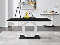 Giovani Rectangular 6 Seat White High Gloss Dining Table with Black Glass Top and Unique Halo Structural Plinth Base Design