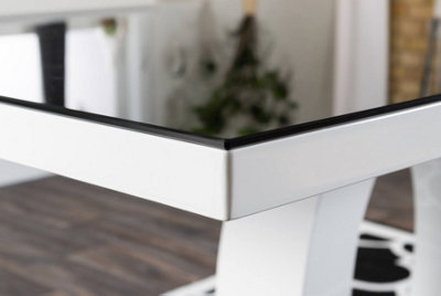 Giovani Rectangular 6 Seat White High Gloss Dining Table with Black Glass Top and Unique Halo Structural Plinth Base Design