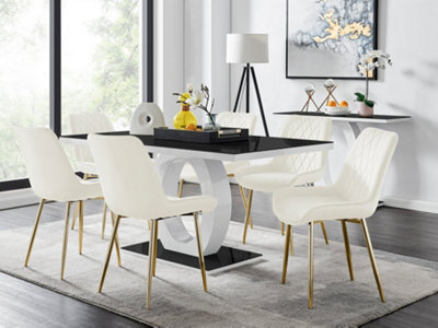 Glass top dining table deals with gold base