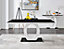 Giovani Rectangular 6 Seat White High Gloss Unique Halo Dining Table Black Glass Top 6 Black Faux Leather Silver Leg Milan Chairs