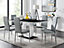 Giovani Rectangular 6 Seat White High Gloss Unique Halo Dining Table Black Glass Top 6 Grey Faux Leather Silver Leg Milan Chairs