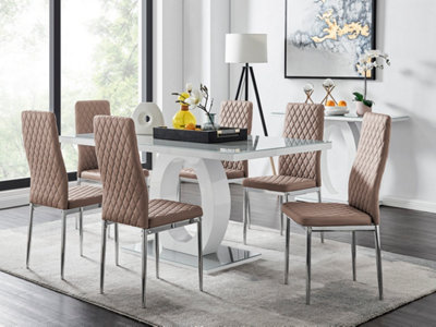 Giovani Rectangular 6 Seat White High Gloss Unique Halo Dining