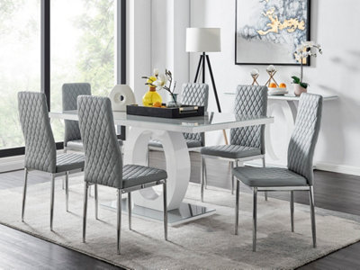 White dining table and grey chairs sales
