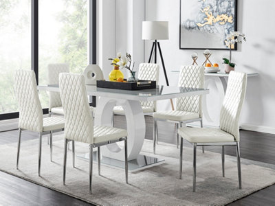 Giovani Rectangular 6 Seat White High Gloss Unique Halo Dining