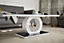 Giovani Rectangular White High Gloss Coffee Table with Black Glass Top and Unique Halo Structural Plinth Base Design