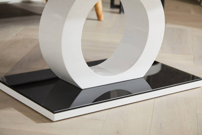 Giovani Rectangular White High Gloss Coffee Table with Black Glass Top and Unique Halo Structural Plinth Base Design