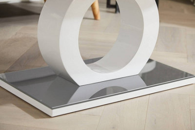 Giovani Rectangular White High Gloss Coffee Table with Grey Glass Top and Unique Halo Structural Plinth Base Design