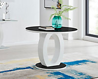 Giovani Round 2 4 Seat 100cm White High Gloss Dining Table with Black Glass Top and Unique Modern Halo Structural Plinth Base